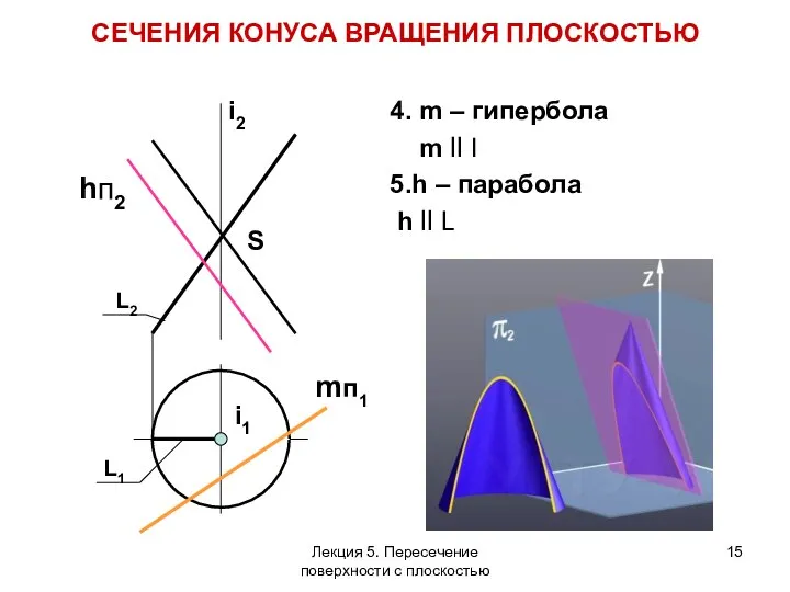 4. m – гипербола m ll I 5.h – парабола h ll