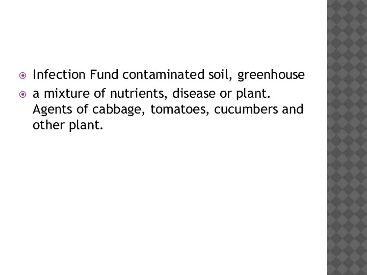 Infection Fund contaminated soil, greenhouse a mixture of nutrients, disease or plant.
