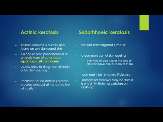 Actinic keratosis Seborhhoeic keratosis Actinic keratosis is a scaly spot found on