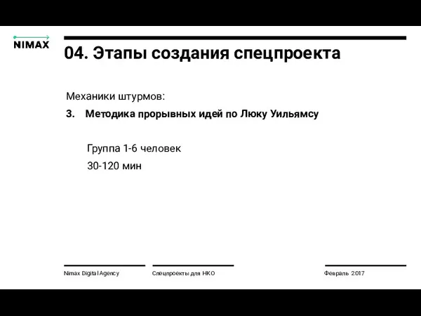 Nimax Digital Agency Спецпроекты для НКО Февраль 2017 04. Этапы создания спецпроекта