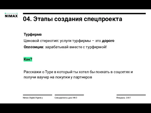 Nimax Digital Agency Спецпроекты для НКО Февраль 2017 04. Этапы создания спецпроекта