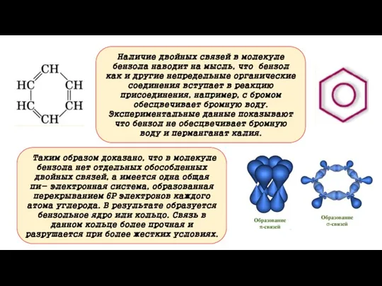 Наличие двойных связей в молекуле бензола наводит на мысль, что бензол как