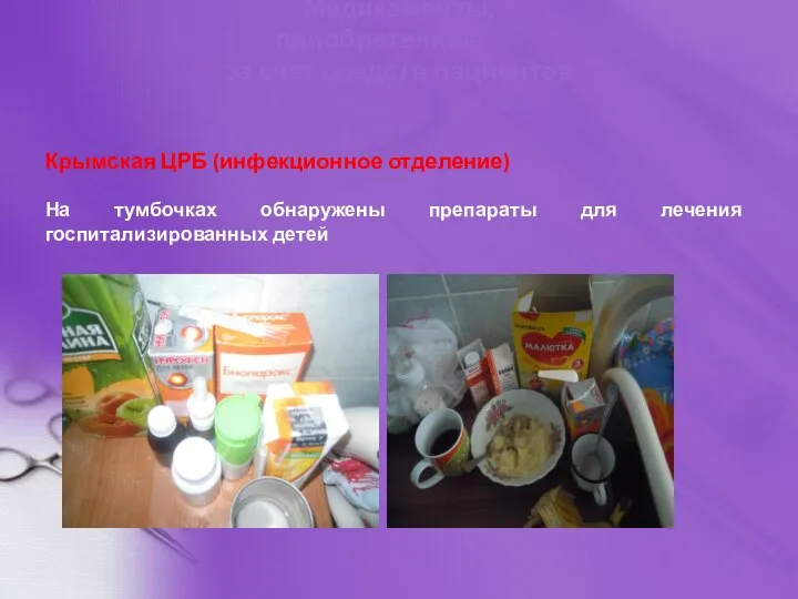 Медикаменты, приобретенные за счет средств пациентов Крымская ЦРБ (инфекционное отделение) На тумбочках