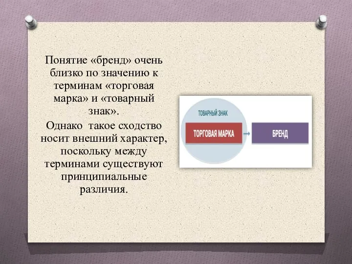 Понятие «бренд» очень близко по значению к терминам «торговая марка» и «товарный