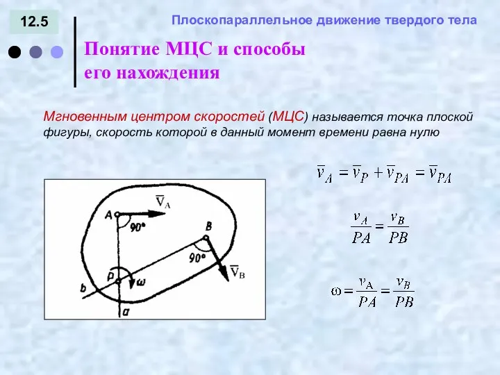 12.5 = - Понятие МЦС и способы его нахождения Плоскопараллельное движение твердого