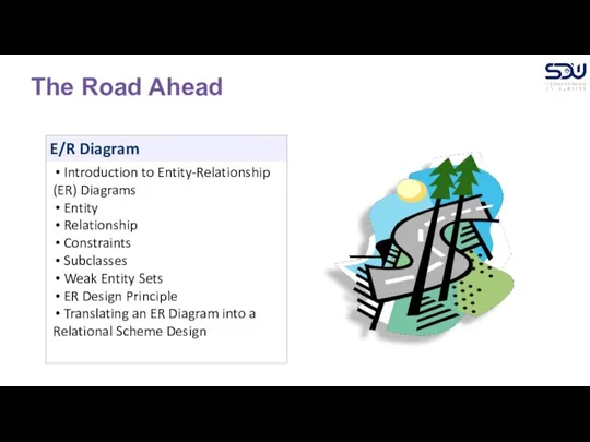 The Road Ahead E/R Diagram Introduction to Entity-Relationship (ER) Diagrams Entity Relationship