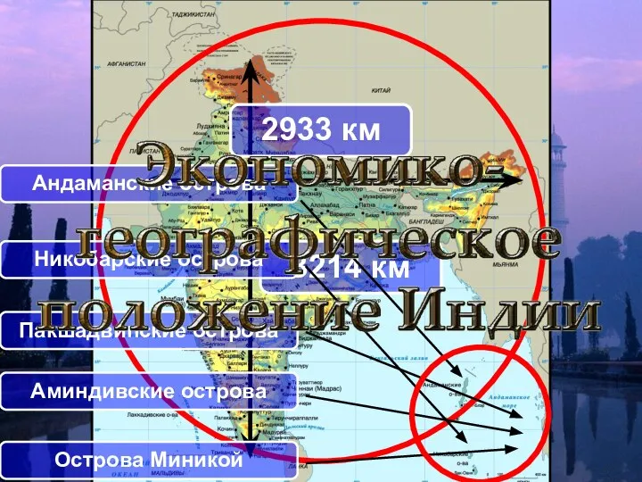 2933 км 3214 км Андаманские острова Никобарские острова Пакшадвипские острова Аминдивские острова Острова Миникой