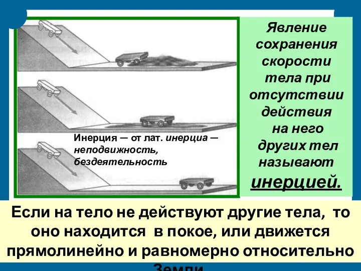 Если на тело не действуют другие тела, то оно находится в покое,