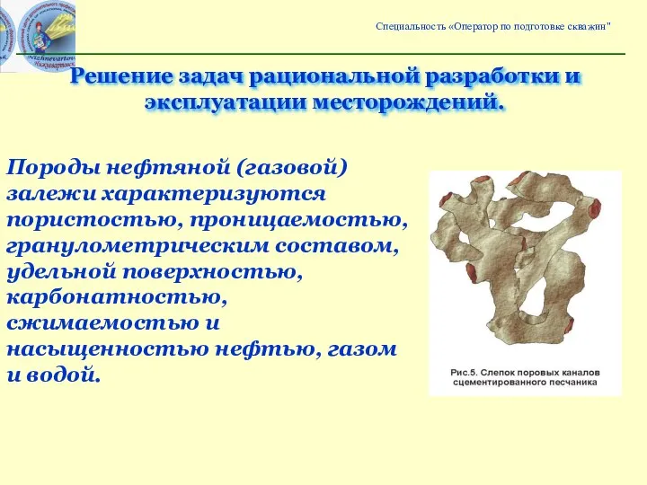 Породы нефтяной (газовой) залежи характеризуются пористостью, проницаемостью, гранулометрическим составом, удельной поверхностью, карбонатностью,