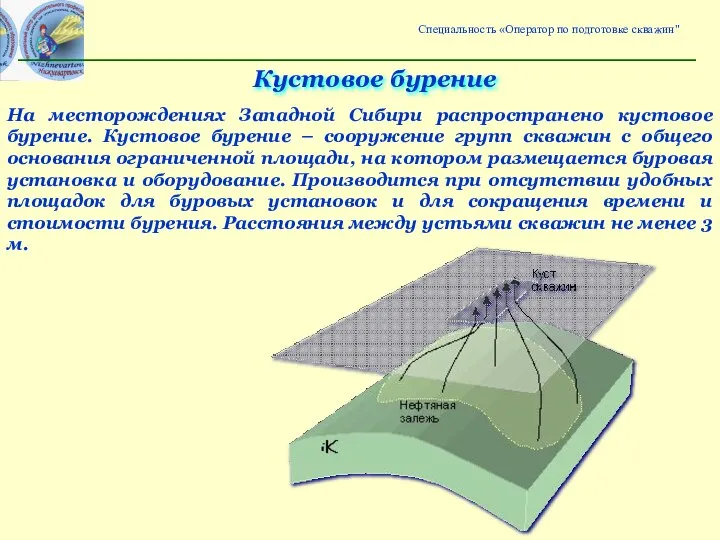 На месторождениях Западной Сибири распространено кустовое бурение. Кустовое бурение – сооружение групп