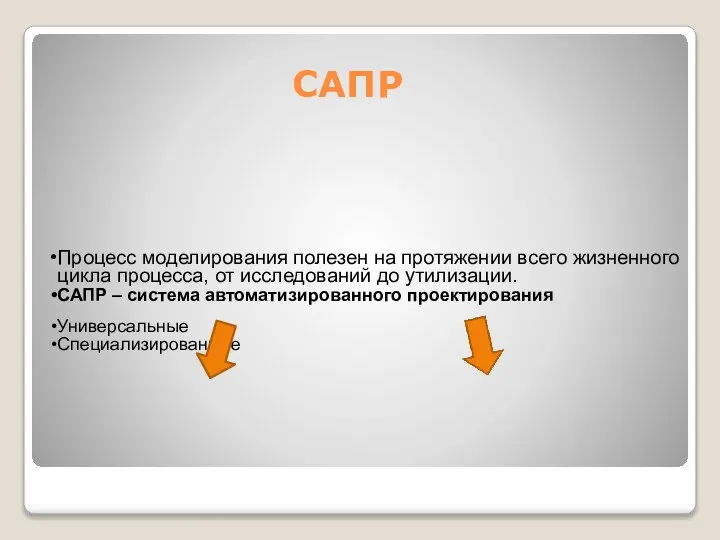 САПР Процесс моделирования полезен на протяжении всего жизненного цикла процесса, от исследований