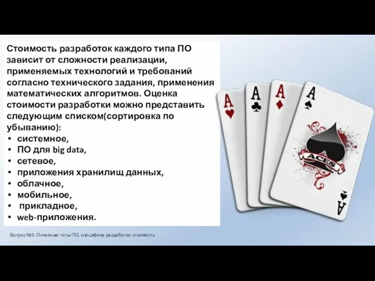 Стоимость разработок каждого типа ПО зависит от сложности реализации, применяемых технологий и