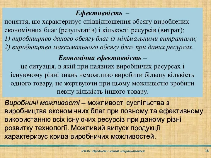 ЛК.01. Предмет і метод мікроекономіки Виробничі можливості – можливості суспільства з виробництва