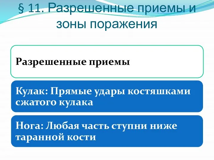 § 11. Разрешенные приемы и зоны поражения