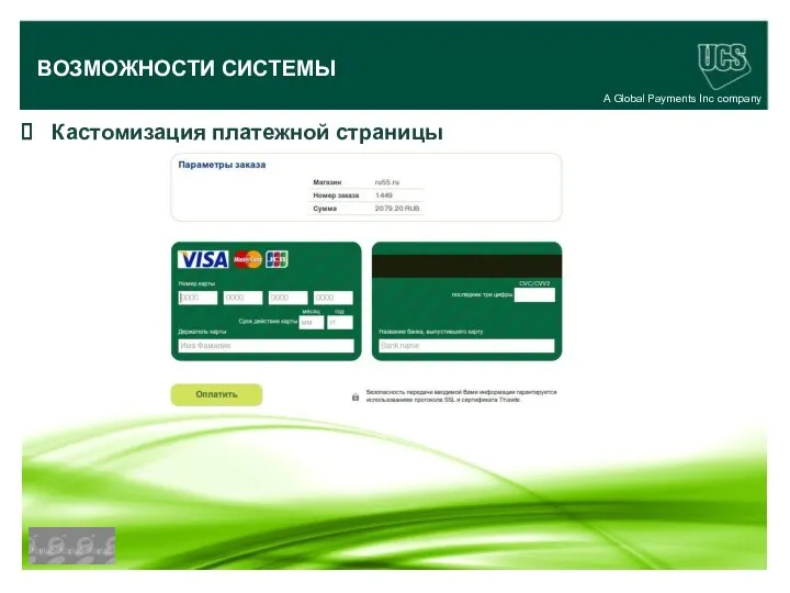 A Global Payments Inc company Кастомизация платежной страницы ВОЗМОЖНОСТИ СИСТЕМЫ