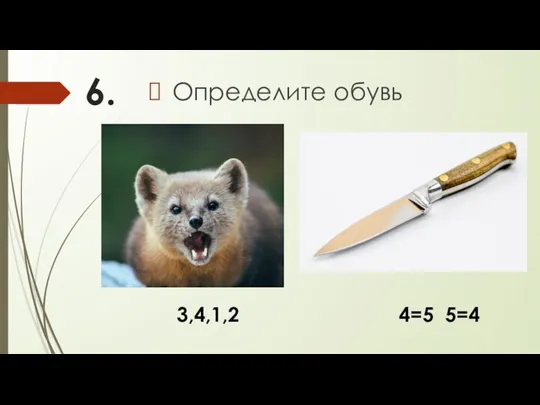 6. Определите обувь 4=5 5=4 3,4,1,2