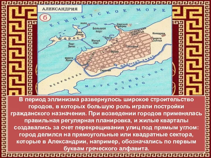 В период эллинизма развернулось широкое строительство городов, в которых большую роль играли