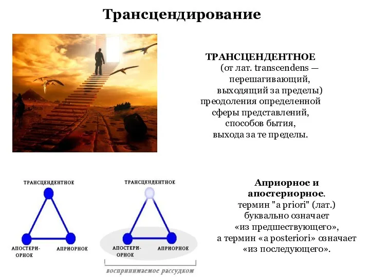 Трансцендирование Априорное и апостериорное. термин "a priori" (лат.) буквально означает «из предшествующего»,