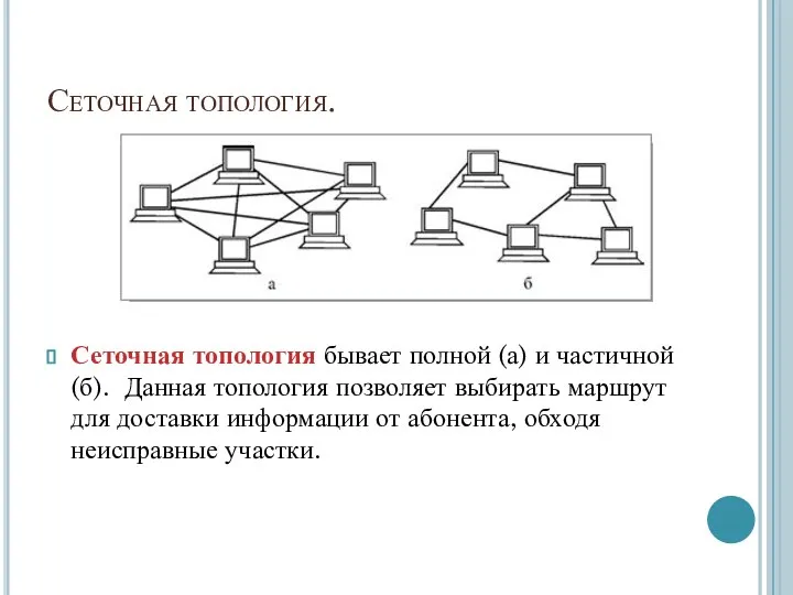 Сеточная топология. Сеточная топология бывает полной (а) и частичной(б). Данная топология позволяет