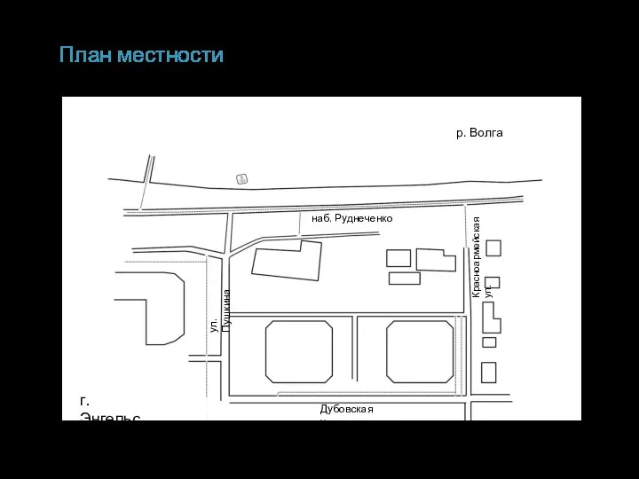 р. Волга наб. Руднеченко ул. Пушкина Дубовская ул. Красноармейская ул. г. Энгельс План местности
