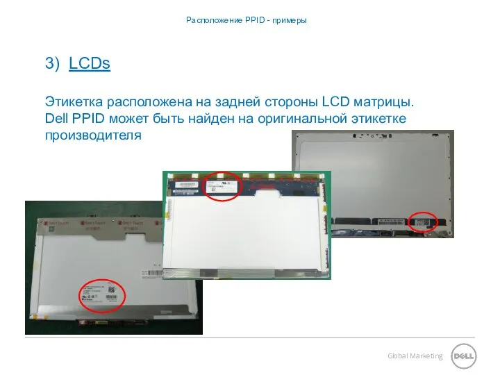 Расположение PPID - примеры 3) LCDs Этикетка расположена на задней стороны LCD