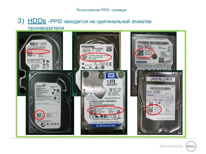 Расположение PPID - примеры 3) HDDs -PPID находится на оригинальной этикетке производителя