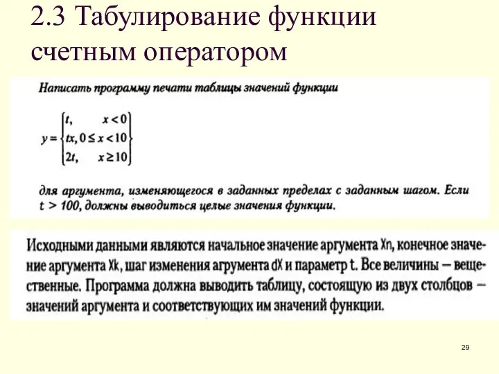 2.3 Табулирование функции счетным оператором