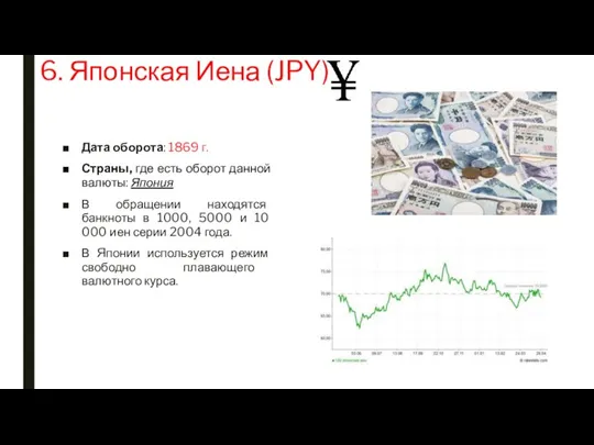 6. Японская Иена (JPY) Дата оборота: 1869 г. Страны, где есть оборот