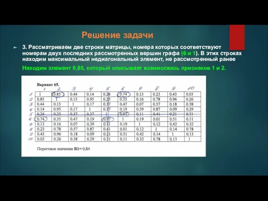 Решение задачи 3. Рассматриваем две строки матрицы, номера которых соответствуют номерам двух