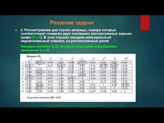 Решение задачи 3. Рассматриваем две строки матрицы, номера которых соответствуют номерам двух