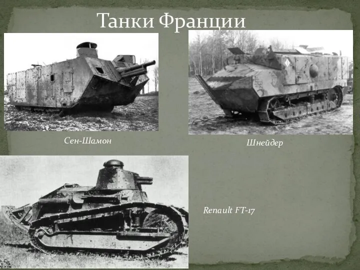 Танки Франции Сен-Шамон Шнейдер Renault FT-17