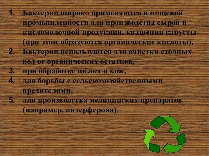 Бактерии широко применяются в пищевой промышленности для производства сыров и кисломолочной продукции,