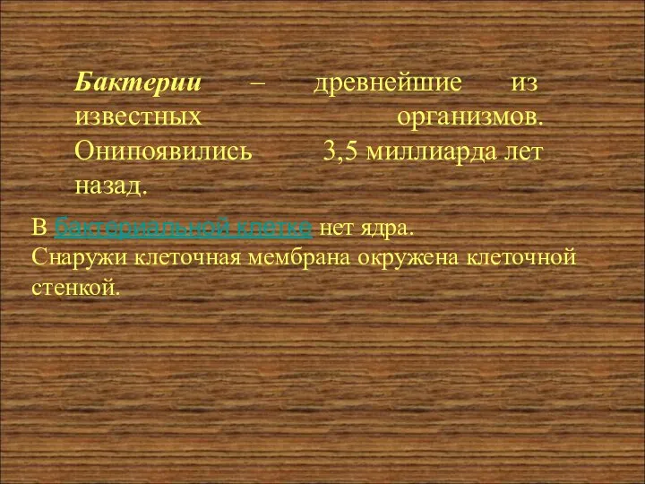 Бактерии – древнейшие из известных организмов. Онипоявились 3,5 миллиарда лет назад. В