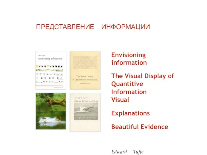 Envisioning information The Visual Display of Quantitive Information Visual Explanations Beautiful Evidence Edward Tufte ПРЕДСТАВЛЕНИЕ ИНФОРМАЦИИ