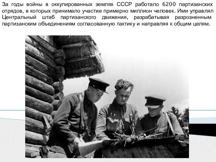 За годы войны в оккупированных землях СССР работало 6200 партизанских отрядов, в