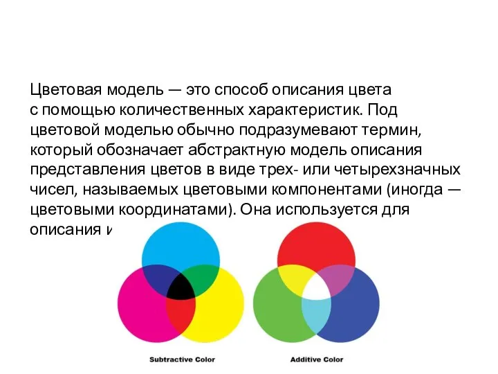 Цветовая модель — это способ описания цвета с помощью количественных характеристик. Под