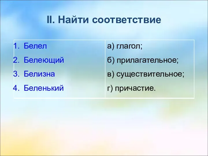 II. Найти соответствие