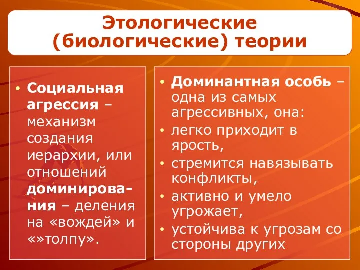 Социальная агрессия – механизм создания иерархии, или отношений доминирова-ния – деления на