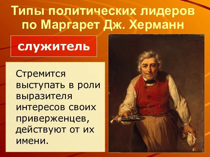 Типы политических лидеров по Маргарет Дж. Херманн Стремится выступать в роли выразителя