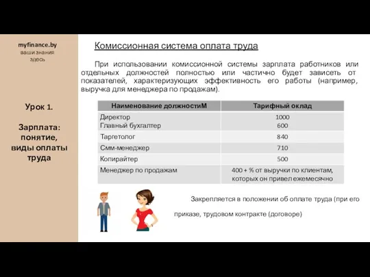 Комиссионная система оплата труда При использовании комиссионной системы зарплата работников или отдельных