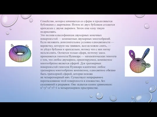 Семейство, которое начинается со сферы и продолжается бубликами с дырочками. Потом из