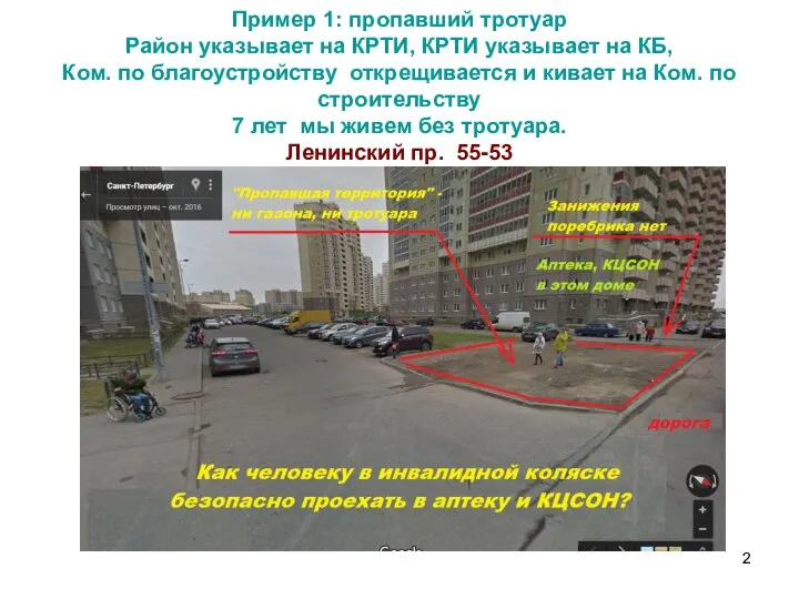 Пример 1: пропавший тротуар Район указывает на КРТИ, КРТИ указывает на КБ,