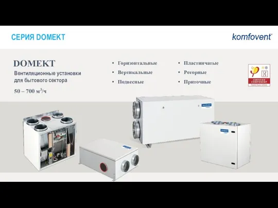 СЕРИЯ DOMEKT 50 – 700 м3/ч DOMEKT Вентиляционные установки для бытового сектора