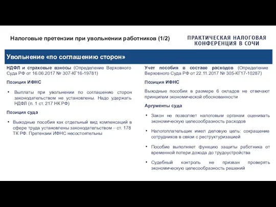 Налоговые претензии при увольнении работников (1/2) Увольнение «по соглашению сторон» НДФЛ и