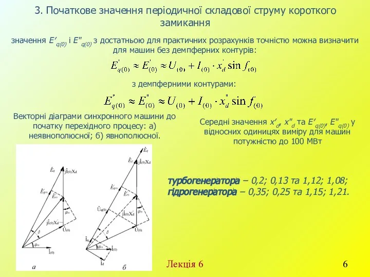 Лекція 6 3. Початкове значення періодичної складової струму короткого замикання значення E′q(0)