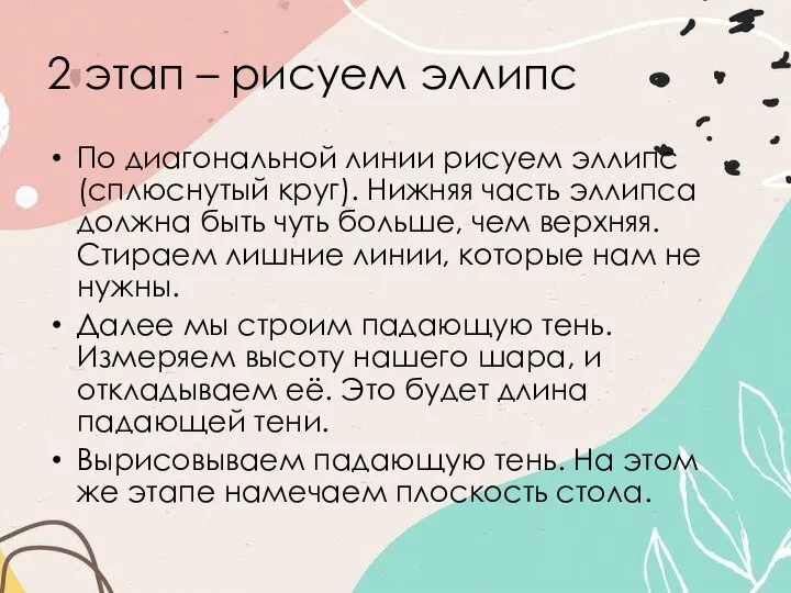 2 этап – рисуем эллипс По диагональной линии рисуем эллипс (сплюснутый круг).