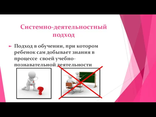 Системно-деятельностный подход Подход в обучении, при котором ребенок сам добывает знания в процессе своей учебно-познавательной деятельности