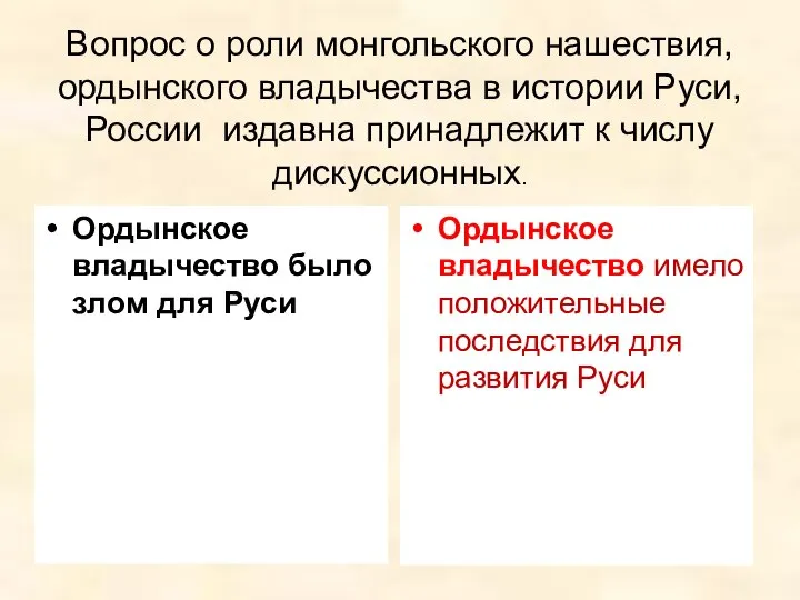 Вопрос о роли монгольского нашествия, ордынского владычества в истории Руси, России издавна