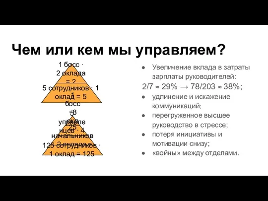 Чем или кем мы управляем? Увеличение вклада в затраты зарплаты руководителей: 2/7