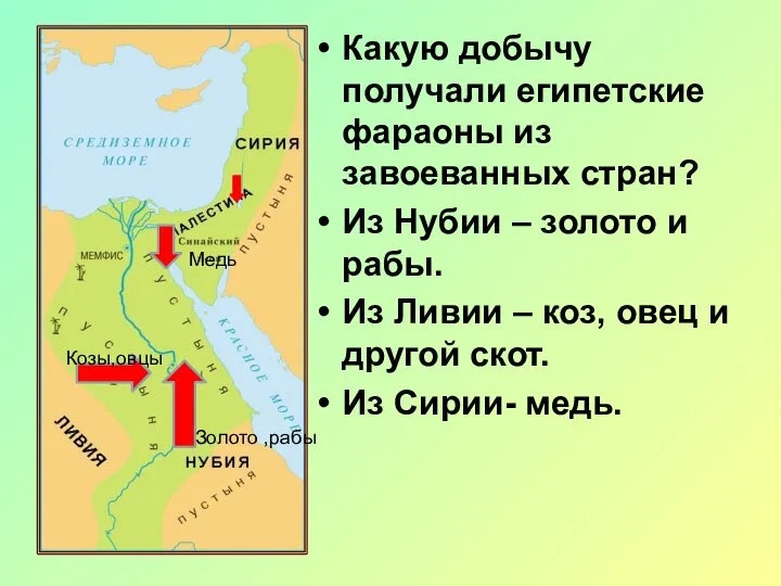 Какую добычу получали египетские фараоны из завоеванных стран? Из Нубии – золото